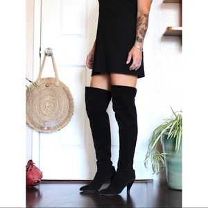 Maud Frizon Vintage Thigh High Suede Heeled Boots - OTK or Folded Below Knee